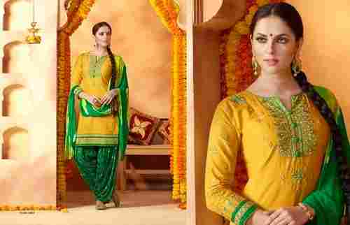 Ladies Yellow Patiyala Suit With Embroidery Work