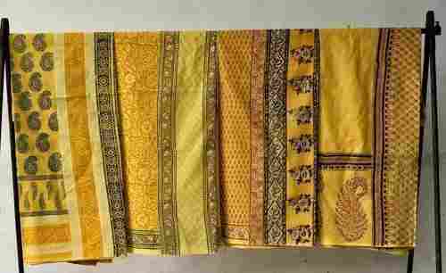 Yellow Printed Cotton Saree