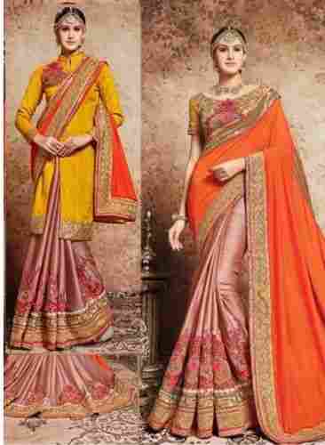Multi Colour Georgette Material Fish Cut Lehenga Saree With Embroidered Work