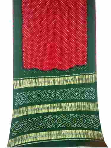 Bandhani Saree Gaji Silk In Red And Green