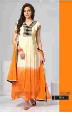 Cream And Orange Designer Anarkali Suits