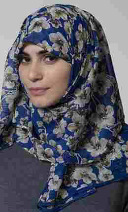 Blue Cream Flower Hijab