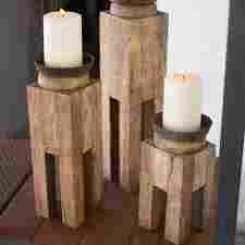 Wooden Handcrafted Candle Holder With Three Slots