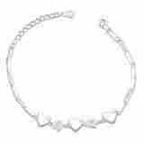 Sterling Silver CZ Floral & Heart Charm Bracelet