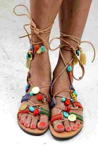Ladies Greek Charms Beads Gladiator Sandals