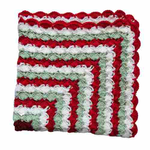 Red, Green & Cream Tricolour V & Shell Stitch Baby Blanket