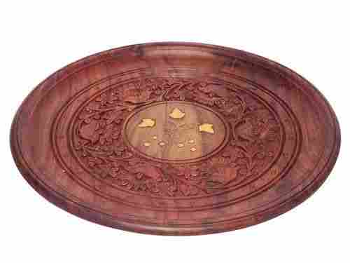 Handcrafted Decorative Wooden Plate Carved Center