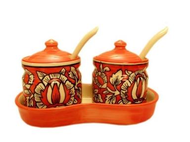 Ceramic Red Mughal Pickle Set