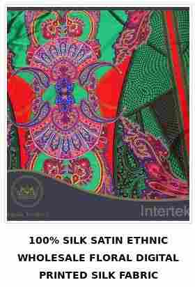 100% Silk Satin Ethnic Wholesale Floral Digital Printed Silk Fabric