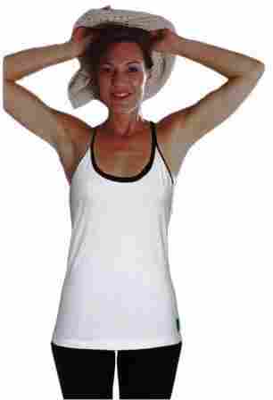 Sleeveless Round Neck White Ladies T-Shirt Top