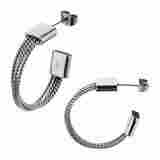 Silver Stainless Steel Overlapping Cable Hoop Earrings With Butterfly Post