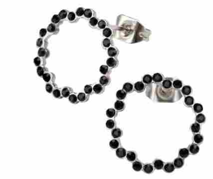 Steel And Black Crystal Circle Design Earrings