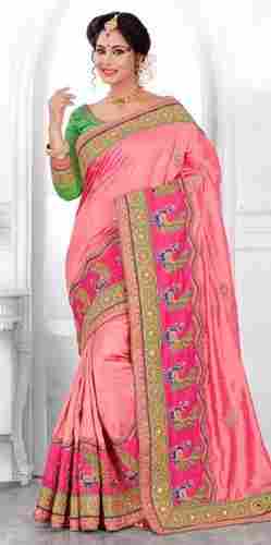 Pink Saree With Embroidered Work