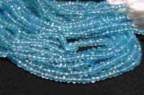 Blue Topaz 14'' Inches Long Micro Faceted Rondell Beads