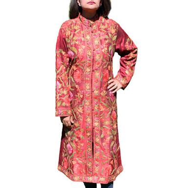 Cherry Red Embroidered Kashmiri Silk Jacket Application: For Industrial & Laboratory Use