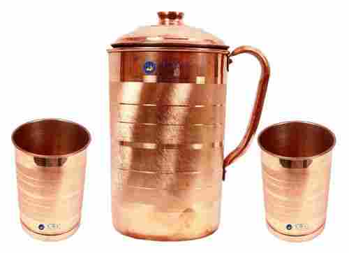 Copper Silver Touch Jug Pitcher With 2 Copper Glass Cup