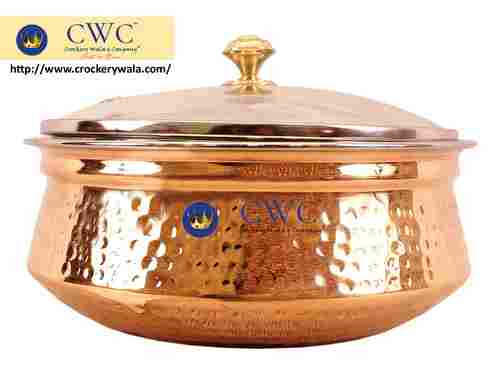 Hammered Steel Copper Casserole Donga With Glass Lid