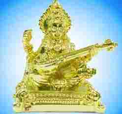 Saraswati Gold Plated Statue