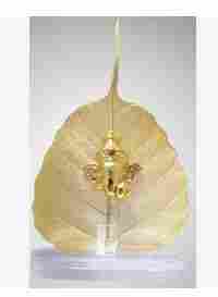 Ganesha Gold Plated Statue On Leaves