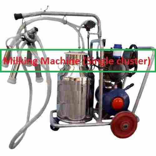 Single Cluster Milking Machine, Mounted on A Stainless Steel Trolley Having Polymer Wheels