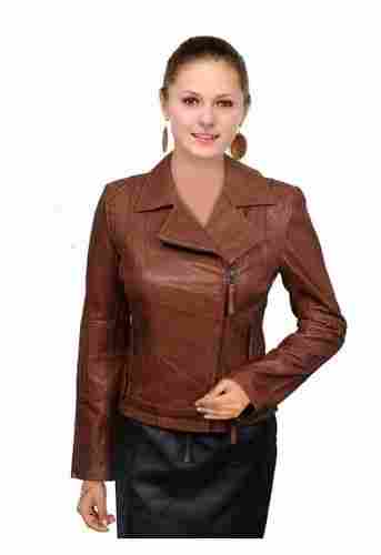 Ladies Leather Jacket In Collar (Sku: Dng-00109)