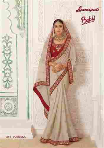 New Laxmipati Off White Chiffon Saree