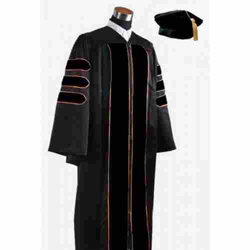 Doctoral Graduation Gown With Velvet Banding And Hat