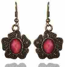 Zephyrr Hook Earrings Casual Wear Flower with Pink Stones