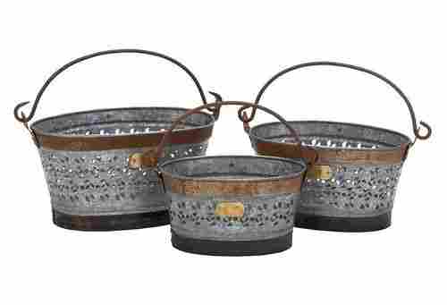 Galvanized Iron Baskets (Set Of 3)