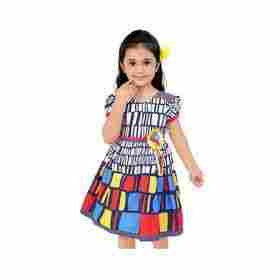 Multi Color Box Print Frock For Girls