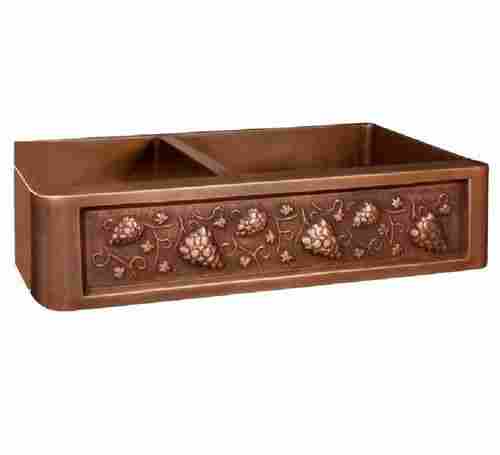 Double Bowl Copper Kitchen Sink With Fruits Pattern