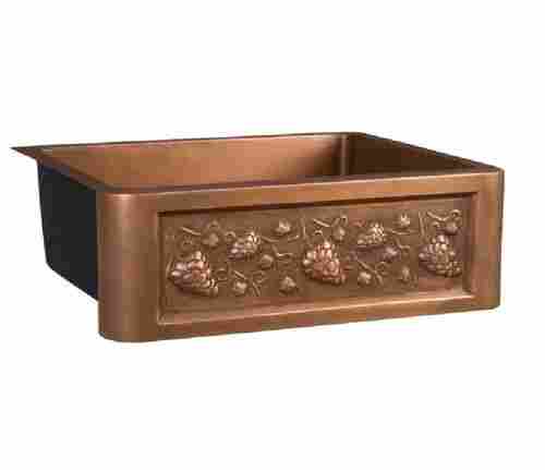 Rectangular Copper Kitchen Sink With Flower Pattern