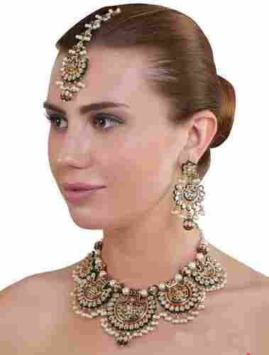 Kundan Beaded Necklace Set With Earrings 