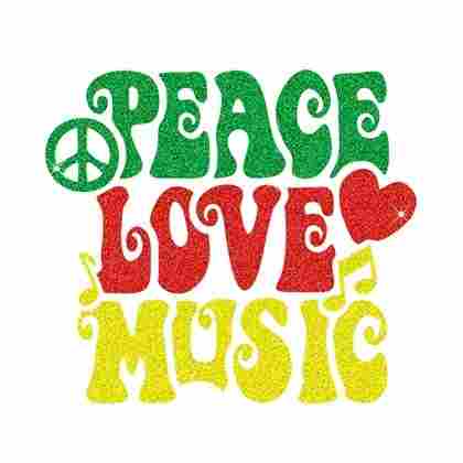 Hot Fix Glitter "Peace Love Music" Motif Design