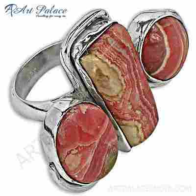 Pure Style Rhodochrosite Gemstone Silver Ring