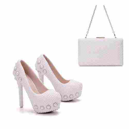 Women Pearls High Heels Pumps Match Hangbag For Party