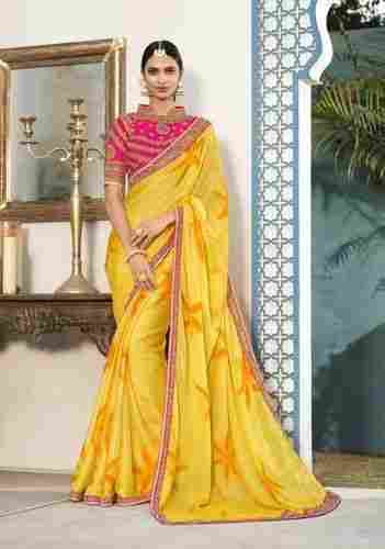 Designer Yellow Saree With Blouse