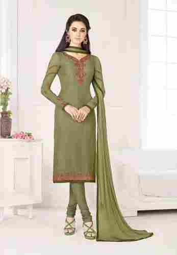 Olive Green Colored Straight Cut Ladies Salwar Suit