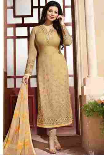 Ladies Chickoo Color Georgette Straight Suit