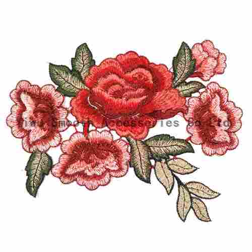 Fashion Flower Red Rose Applique Embroidery Patches For Clothes