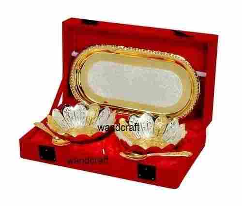 Silver And Gold Plated Bowls With Tray Set