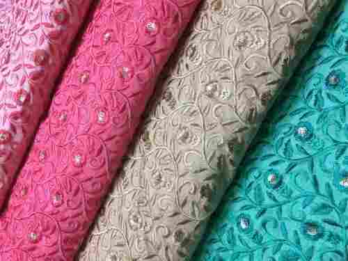 Velvet Thread Floral Embroidery On Bhagalpuri Silk Fabrics (EMB10)