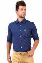 Blue Plain Men'S Full Sleeve Formal Shirt