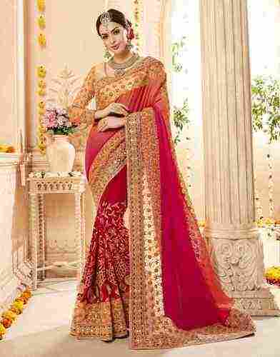 Embroidered Bridal Saree For Ladies