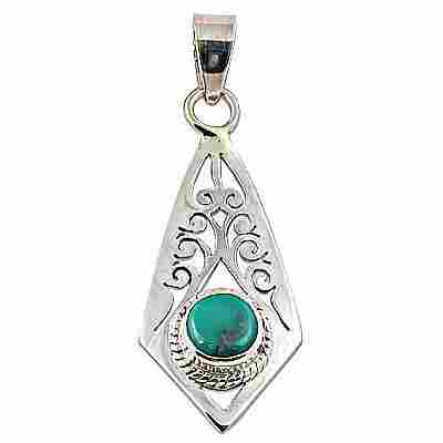 Traditional 925 Sterling Silver Turquoise Round Gemstone Pendant Jewelry