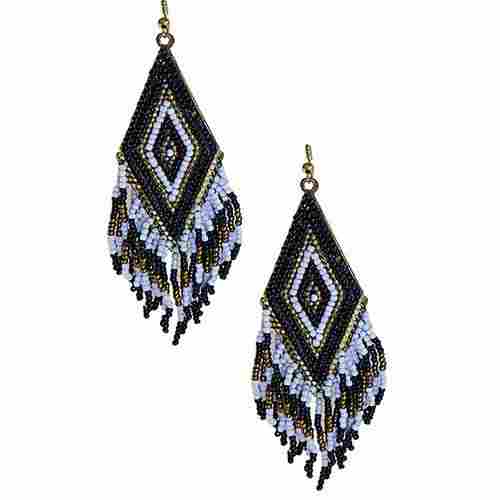 Black And White Beads Afghani Earrings For Woman And Girls