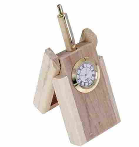 Wooden Watch Cum 1 Pen and Pencil Stand