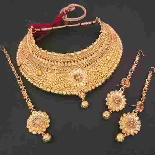 Gold Plated Chocker Copper Necklace Set With Maang Tikka