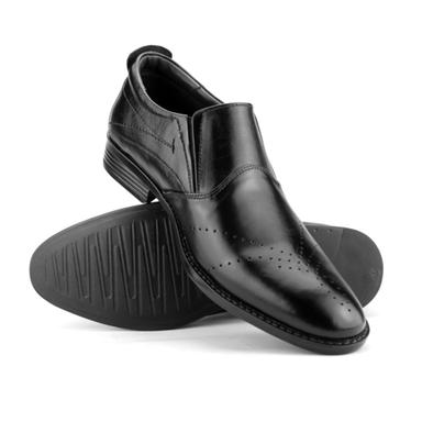 Black Mens Leather Slip-On Shoes (Black)