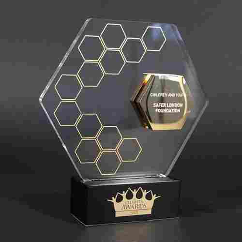 Acrylic And Metal Awards With Golden Print